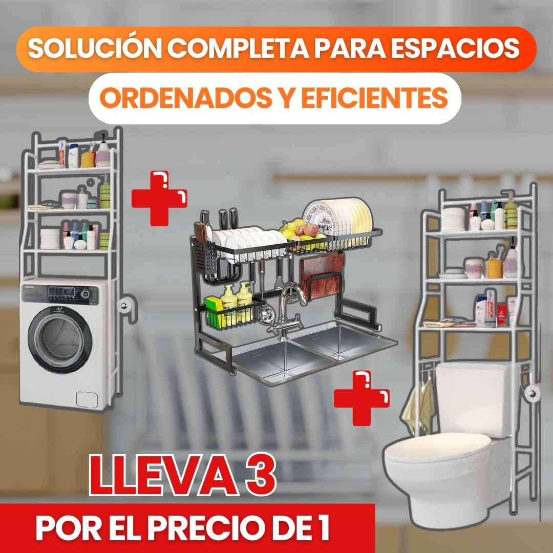 Combo de 3: Soporte de Lavadora + Soporte de Baño + Escurridor de Platos