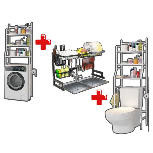 Combo de 3: Soporte de Lavadora + Soporte de Baño + Escurridor de Platos